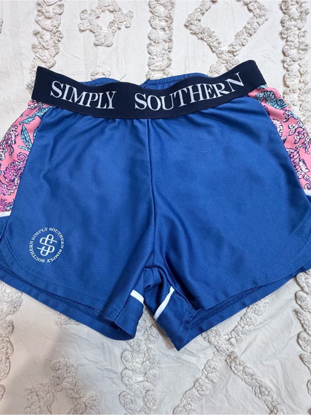 Simply Southern Blue Shorts with Pink Floral Side Panels